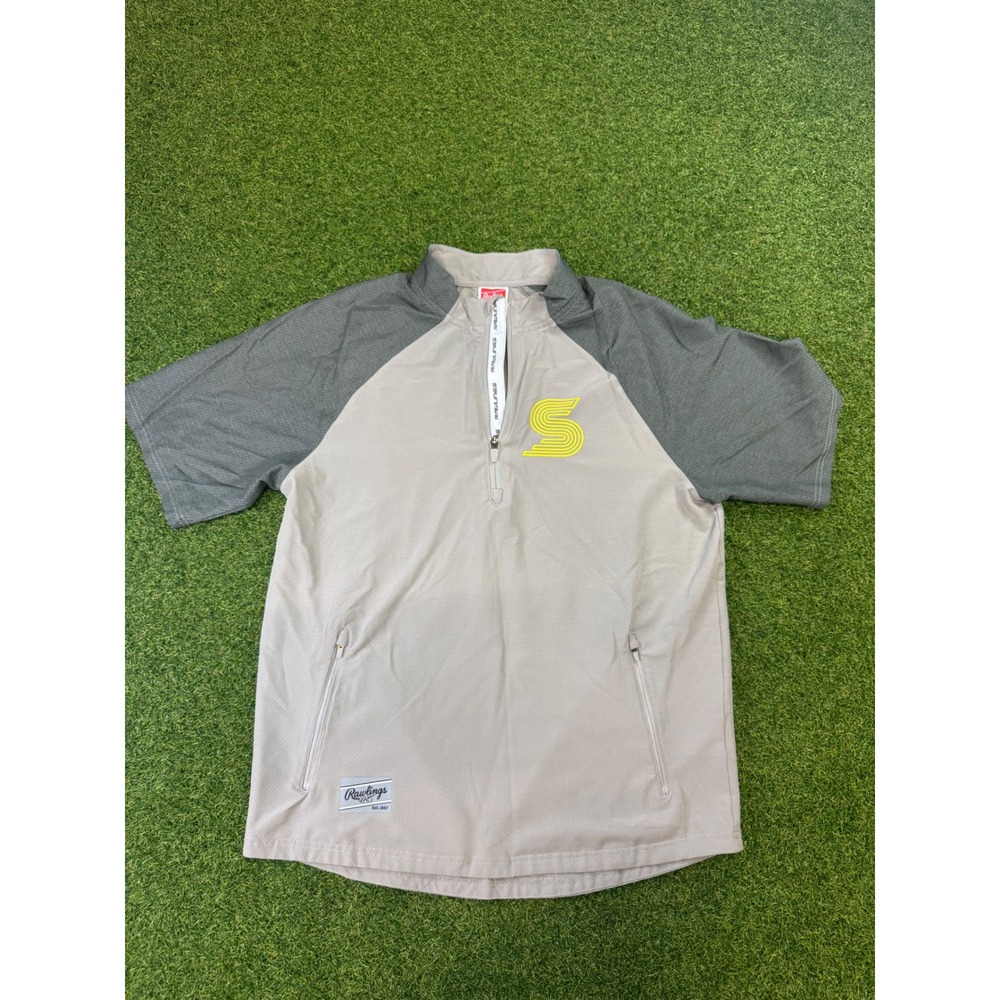 Rawlings Mens Grey Short Sleeve Quarter‎ Zip Baseball Cage Jacket Size M